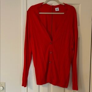 CAbi Bright Red V-Neck Button Cardigan
